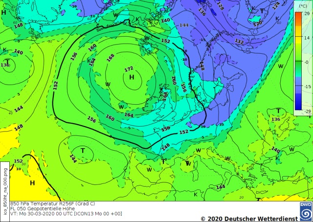 Bild 850hPa Karte DWD 20200330