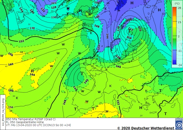Bild 850 hPa Karte für 20200413