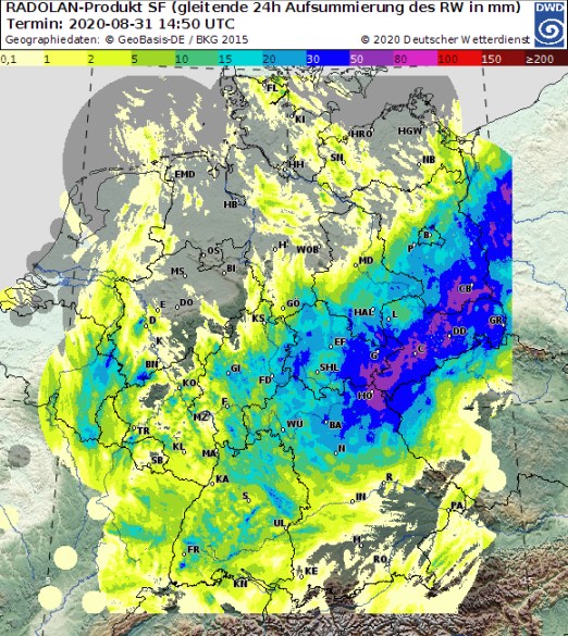 Niederschlagsmengenradar 20200831