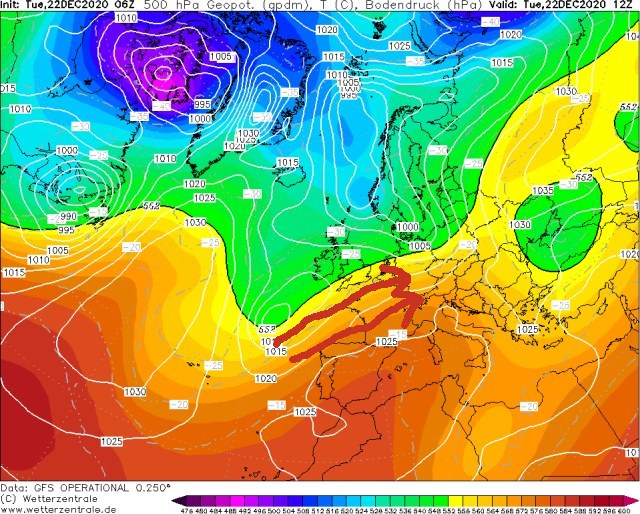 Bild 500hPa Karte GFS 20201222