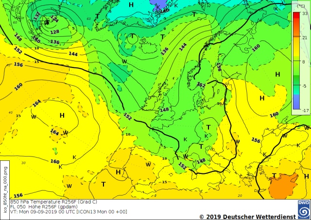 Bild 850hPa Karte 20190919